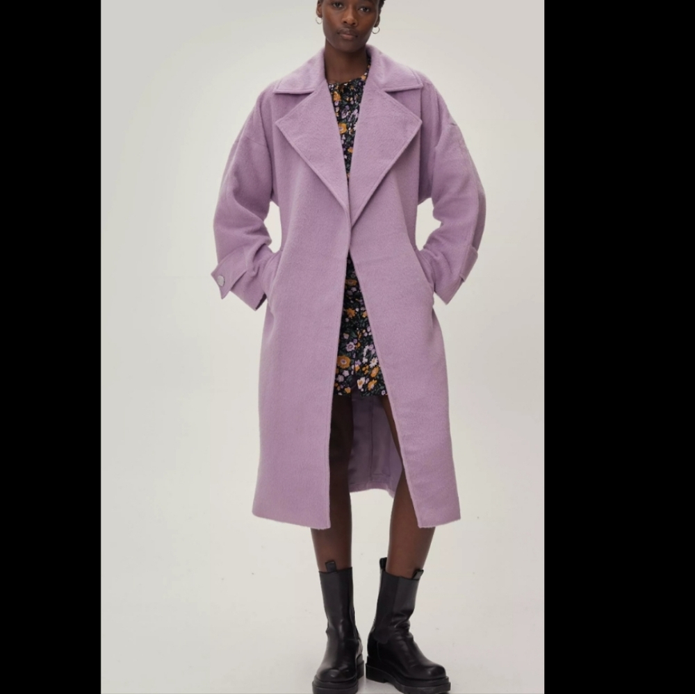 Nasty Gal Collection Plus Size Purple Belted Maxi Long Festival Winter Coat